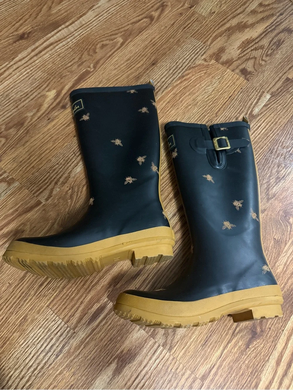 Joules WellyPrint High Shaft Waterproof Rain Boots Bee Pattern Size 7